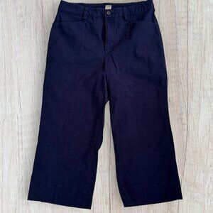 New DULUTH TRADING Women's Navy Blue Wide Leg High Waist Crop Chino Pants 12